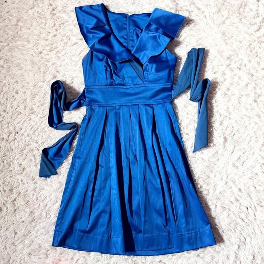 Vintage Y2K Satin Collared Ruffle Retro Pinup Hollywood Cocktail Dress Womens S